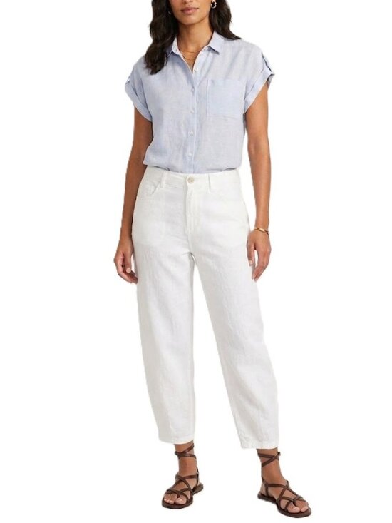 Lord & Taylor Tops - Lord & Taylor 100% Linen Button Up Shirt Light Blue Medium Short Sleeve Top EUC